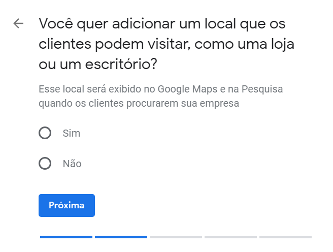 Cadastro no Google Meu Negócio - "Escolha se você quer deixar visível seu endereço"