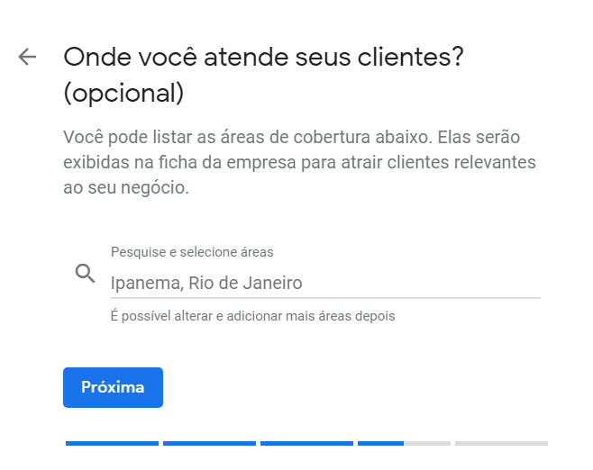 Cadastro no Google Meu Negócio - "Onde você atende os clientes"