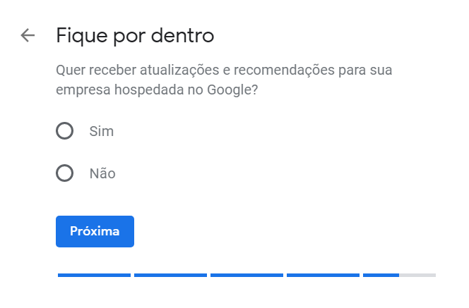 Cadastro no Google Meu Negócio - "Receber novidades do Google"